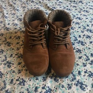 Lace up brown booties with small heel